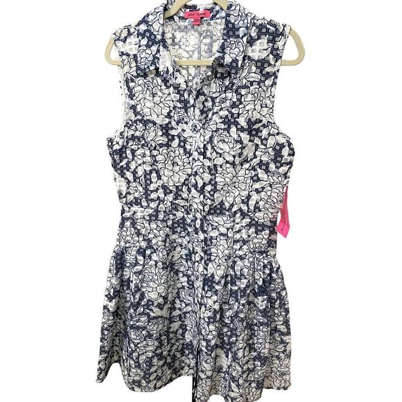 Betsey Johnson Blue/White Sleeveless Dress - Size 12 (NWT) - Picture 1 of 6